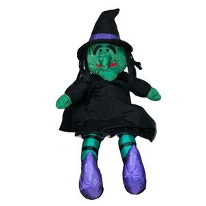 Vintage 1993 Nylon Halloween Witch with Broom Plush Puffalump Style 20” As Is.